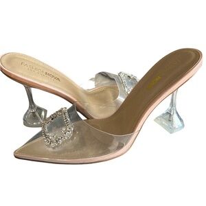 Fashion Nova-Clear Slip on Pointed Toe Rhinestone Pumps